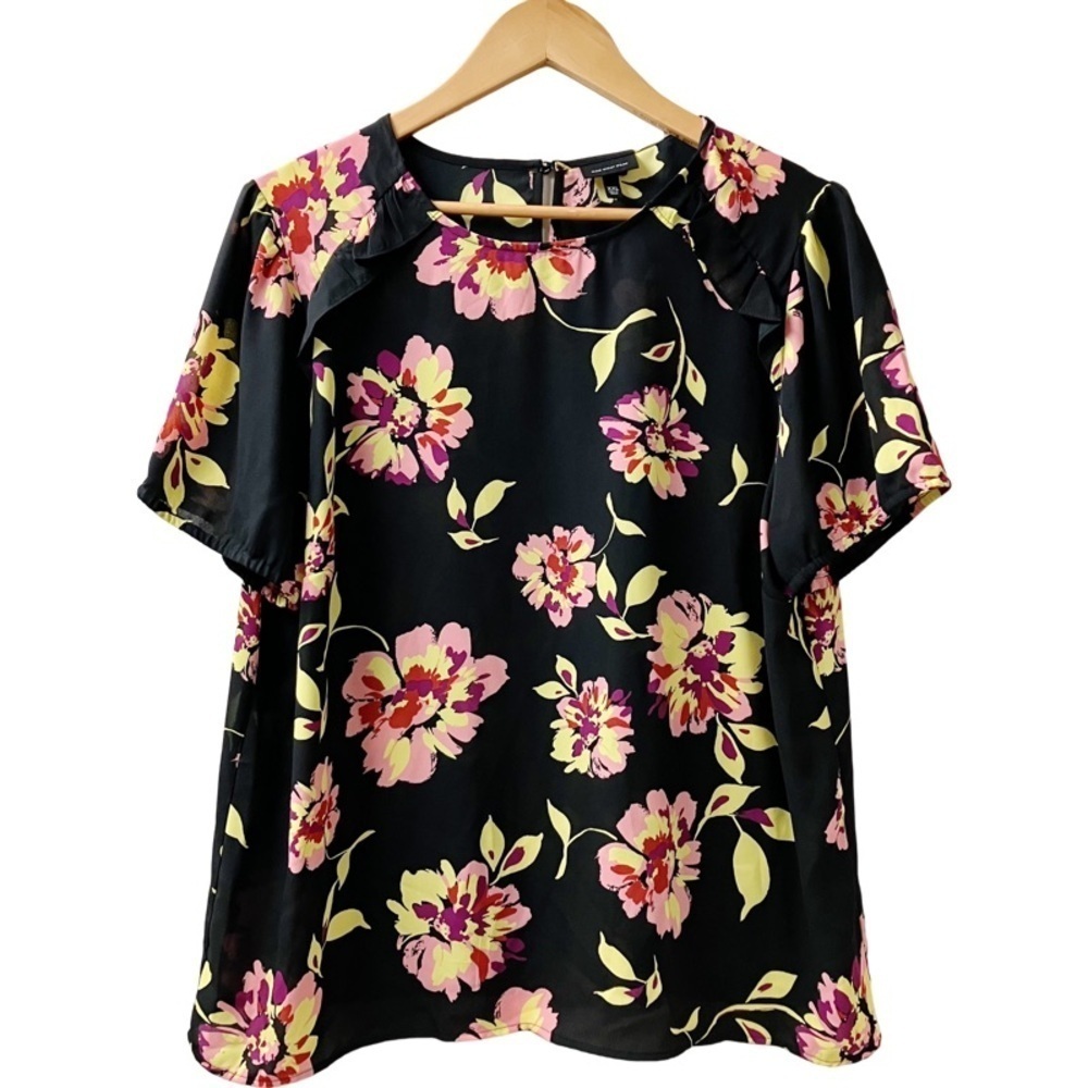 WHO WHAT WEAR Floral Ruffle Blouse Puff Short Sleeves Women’s SZ XXL NEW